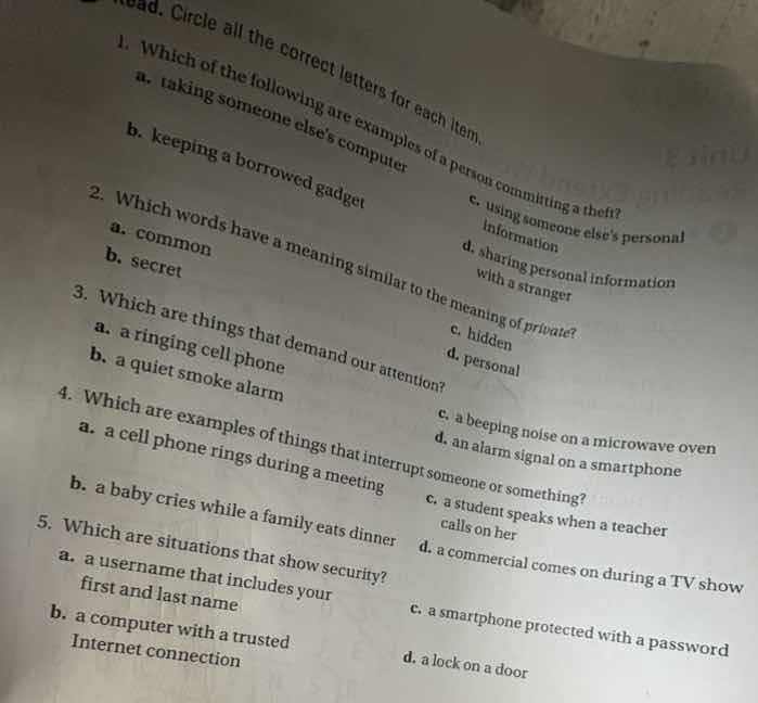 circle all the correct letters for each item. 1. which of the following…