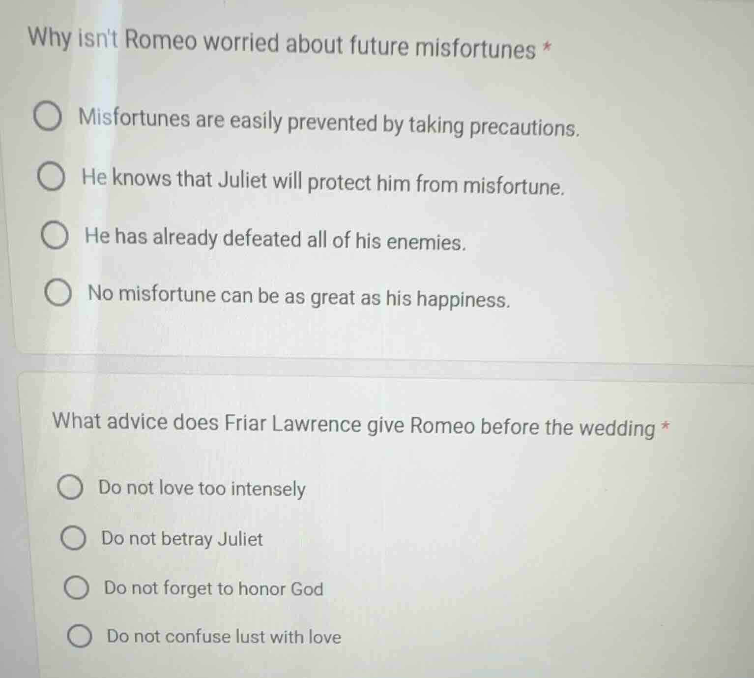 why isnt romeo worried about future misfortunes * misfortunes are easil…