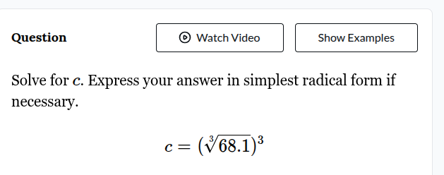 question solve for c. express your answer in simplest radical form if n…