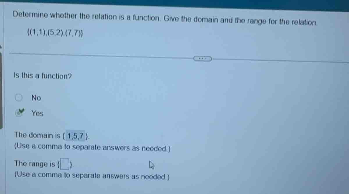 determine whether the relation is a function. give the domain and the r…