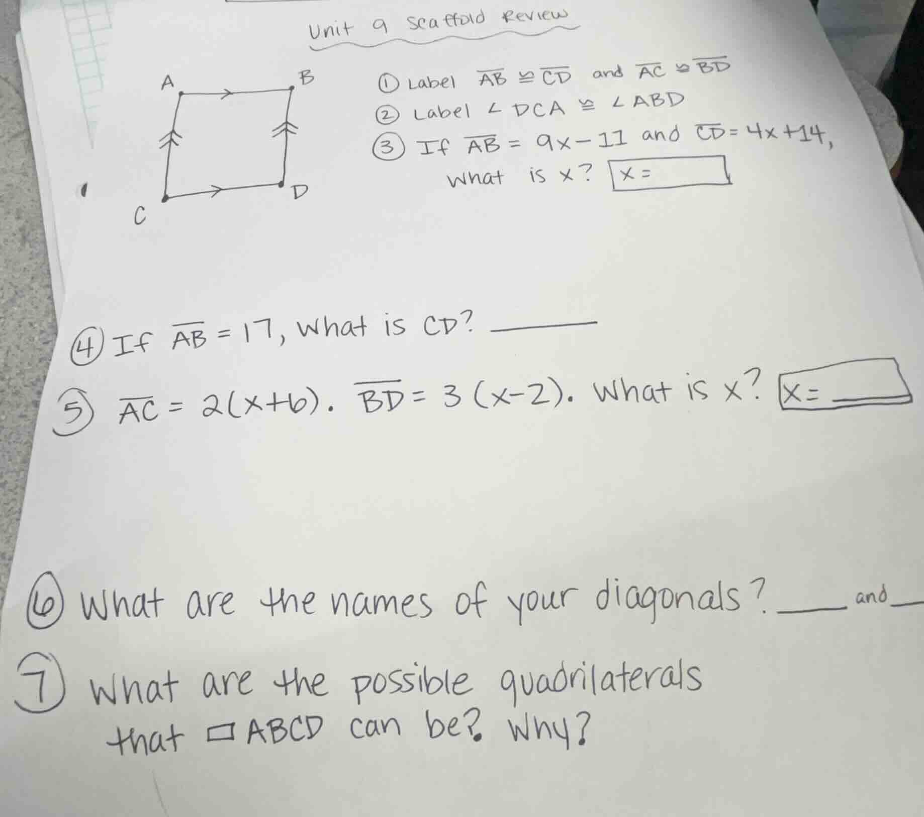 unit 9 scaffold review ① label \\(\\overline{ab} \\cong \\overline{cd}\…