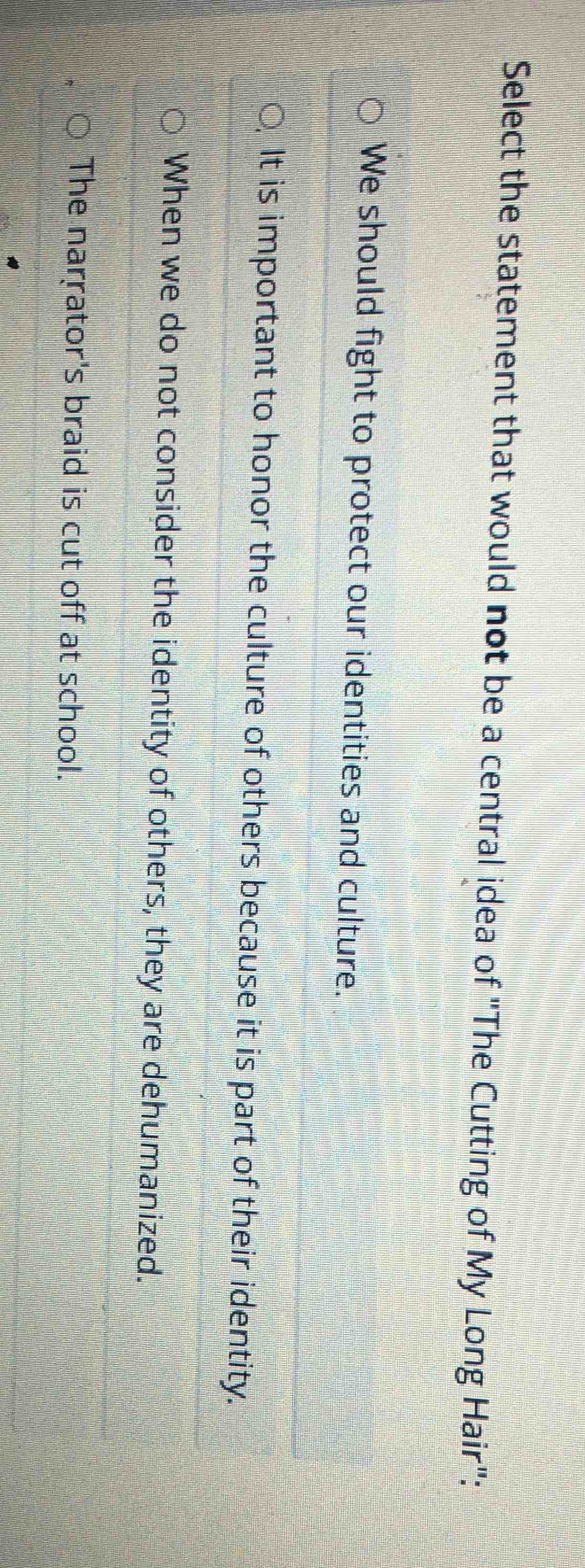 select the statement that would not be a central idea of \the cutting o…