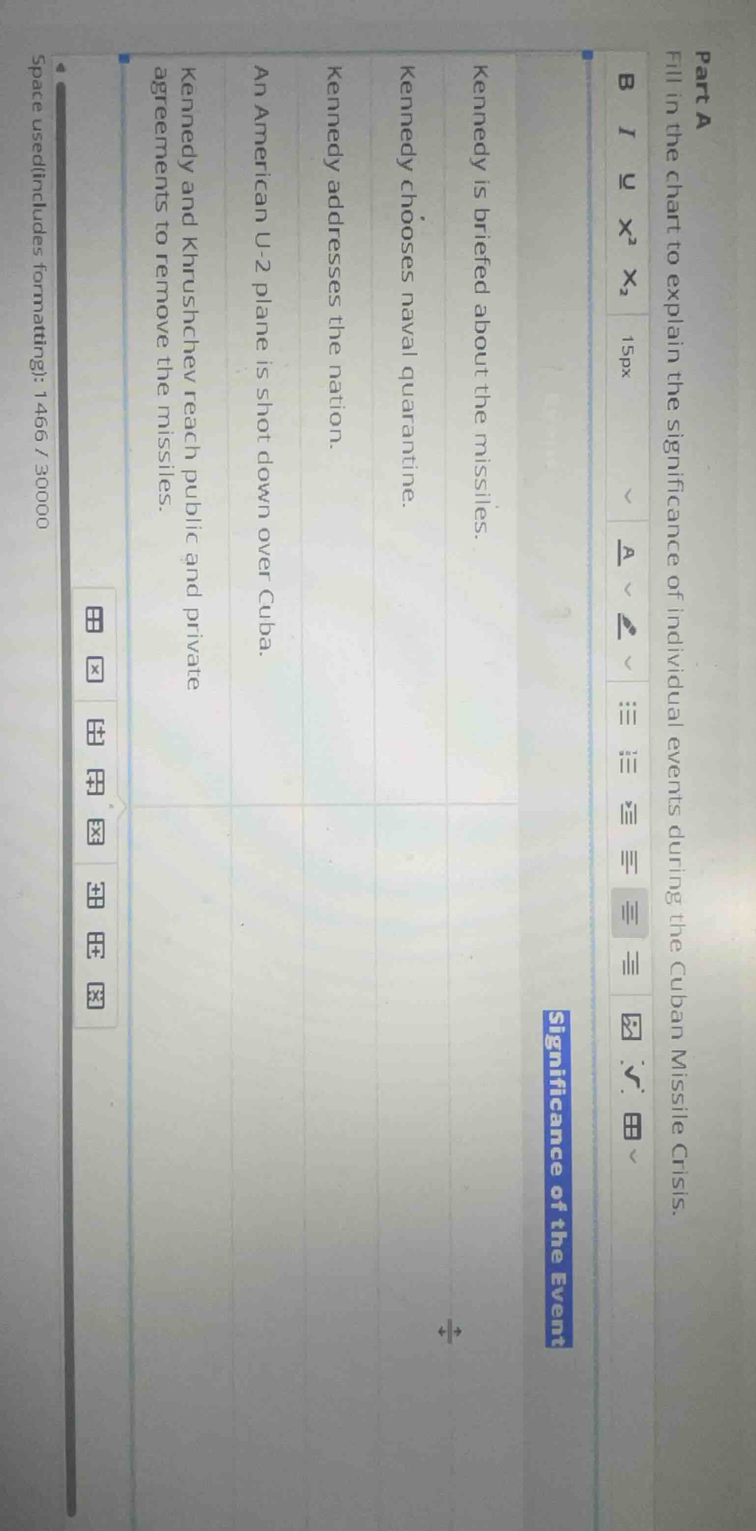 part a fill in the chart to explain the significance of individual even…