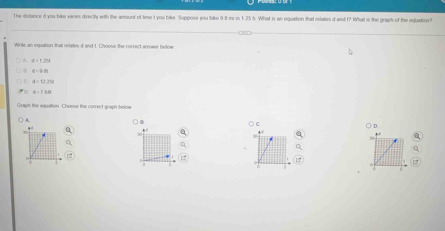 the distance d you bike varies directly with the amount of time t you b…