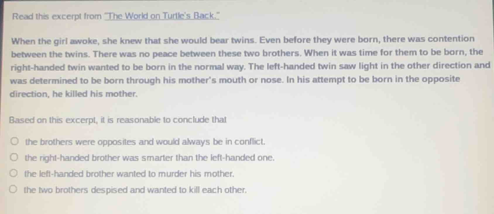 read this excerpt from \the world on turtles back.\ when the girl awoke…