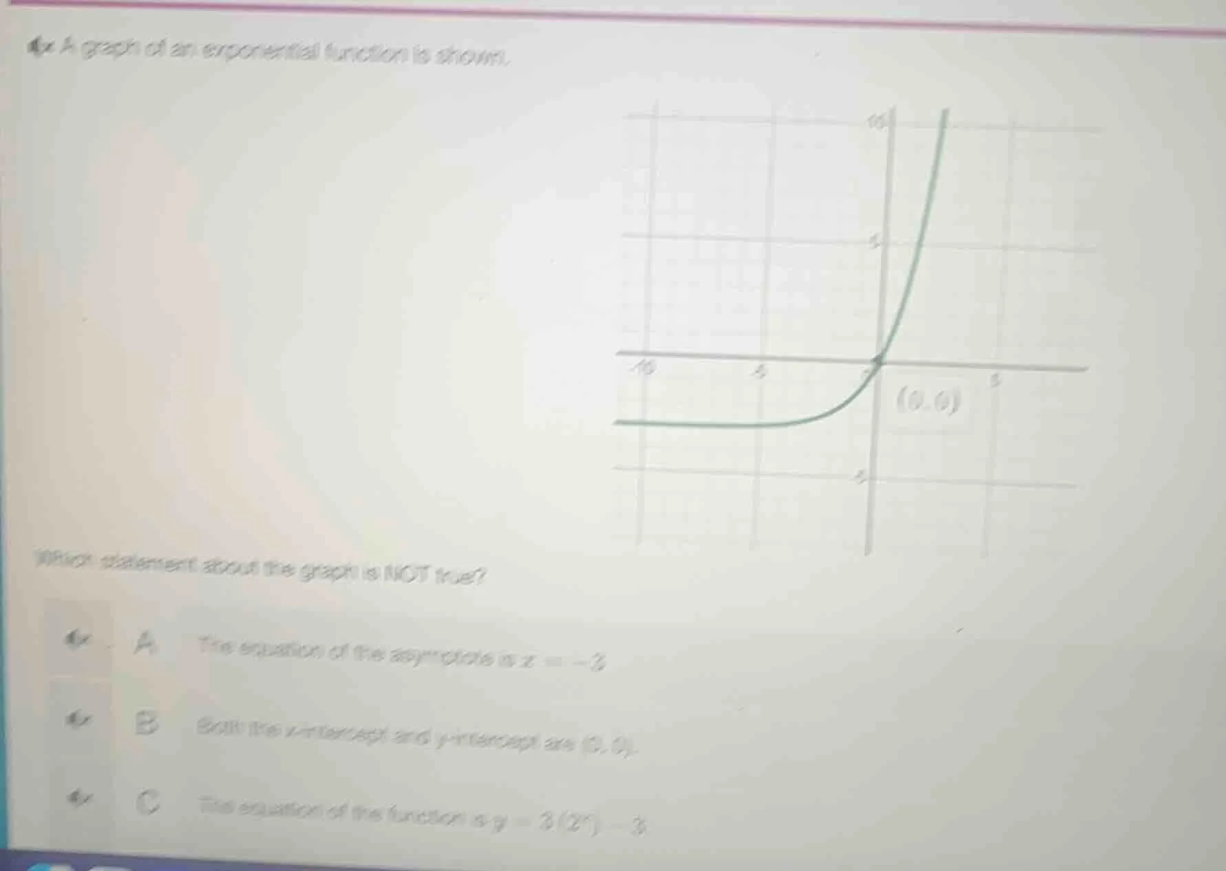 4x a graph of an exponential function is shown. which statement about t…