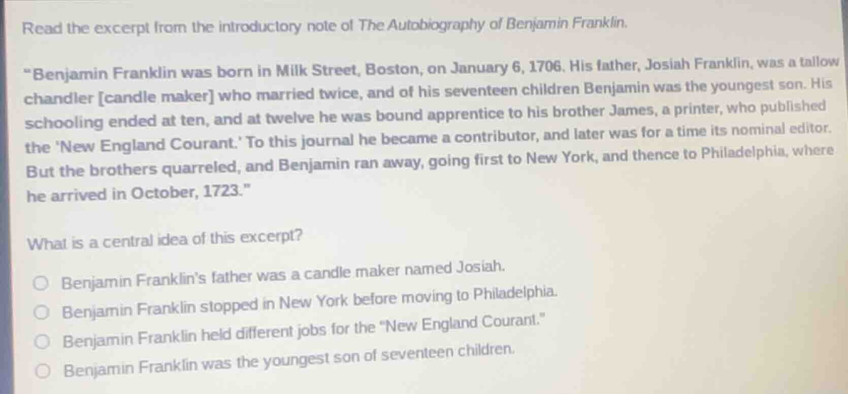 read the excerpt from the introductory note of the autobiography of ben…