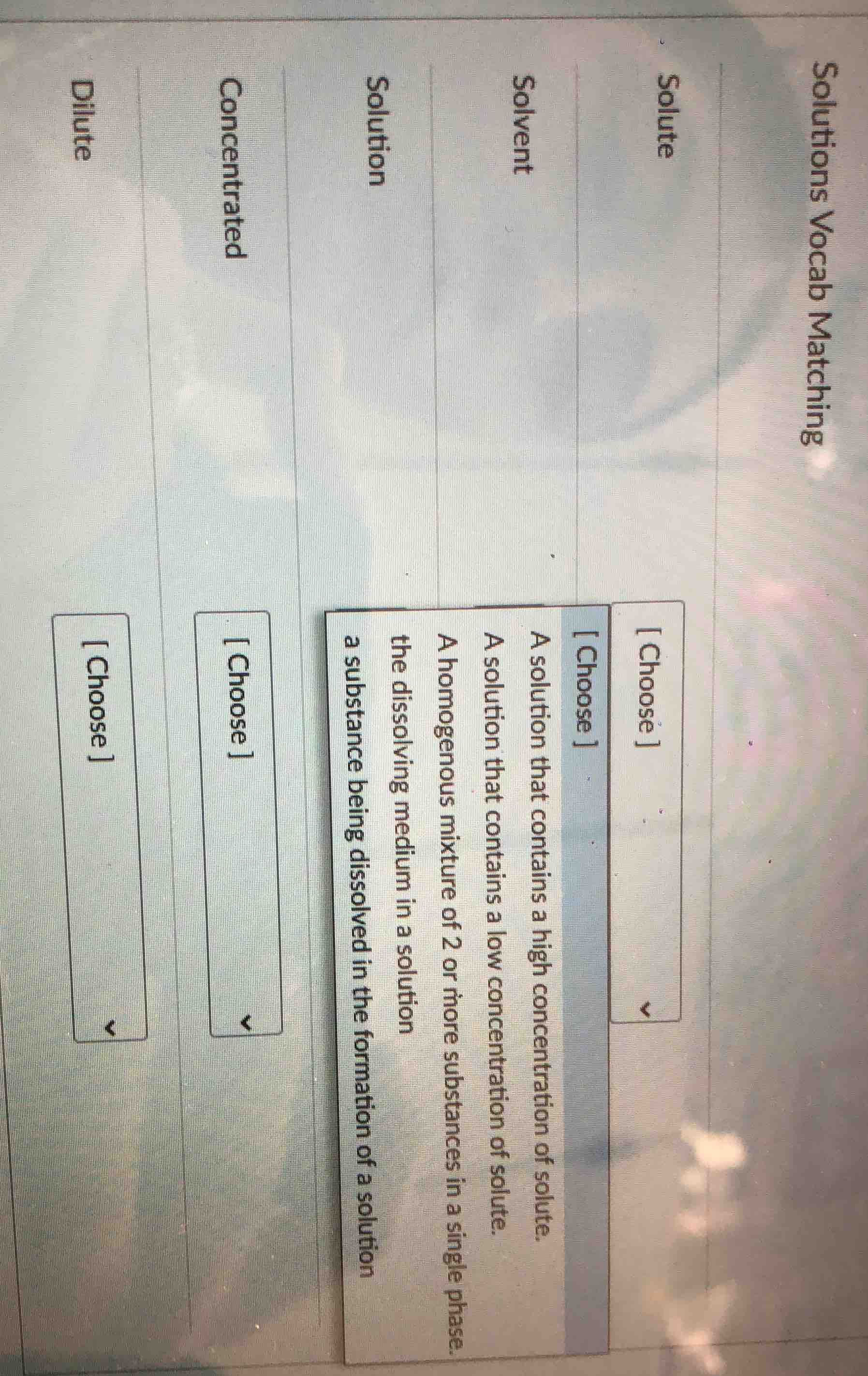 solutions vocab matching solute choose solvent choose a solution that c…