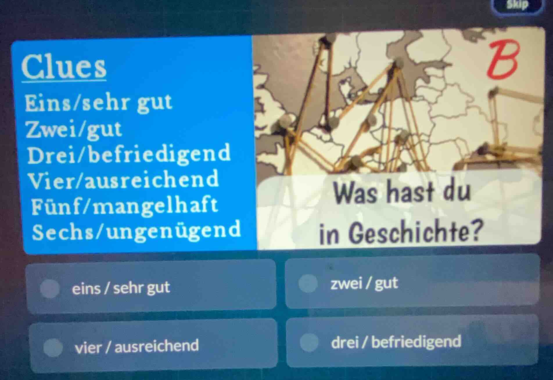 clues eins/sehr gut zwei/gut drei/befriedigend vier/ausreichend fünf/ma…