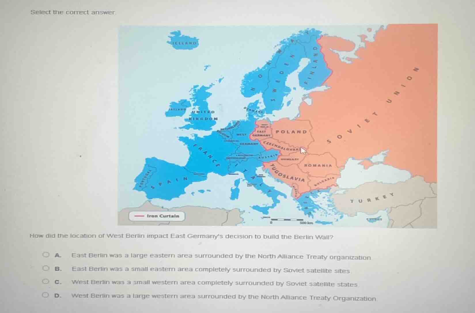 select the correct answer. how did the location of west berlin impact e…