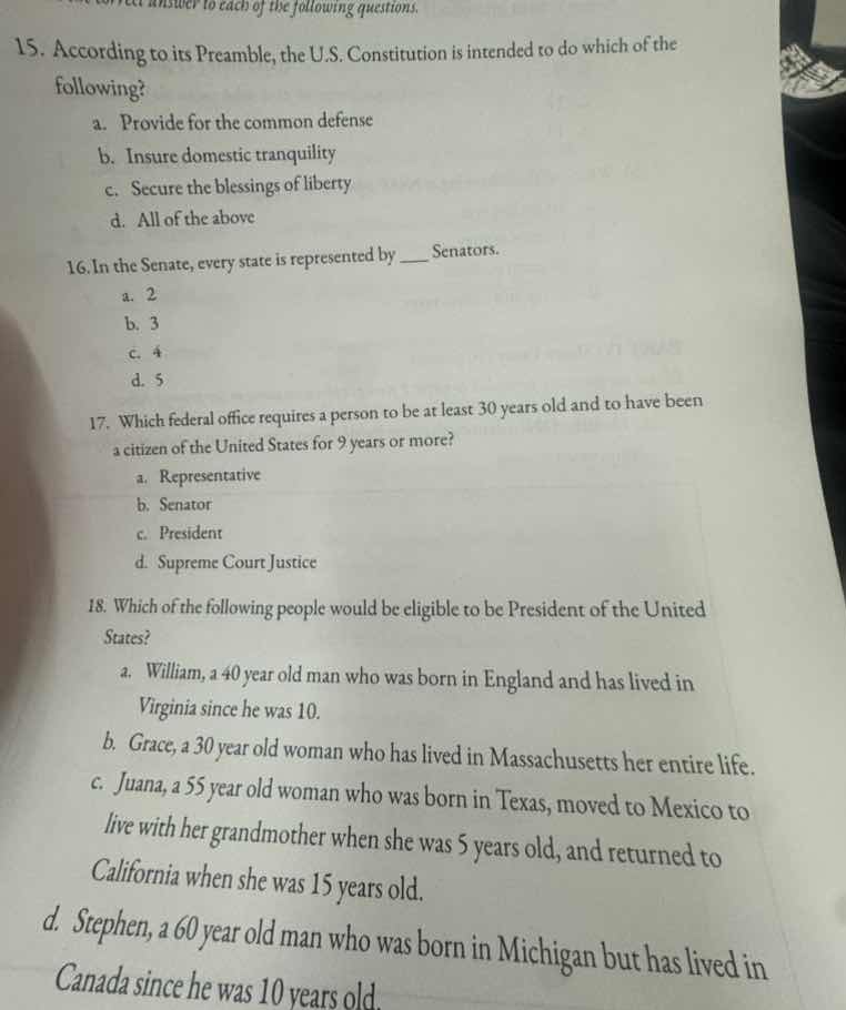 to each of the following questions. 15. according to its preamble, the …