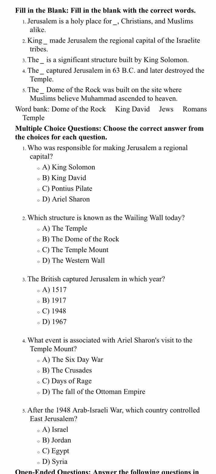 fill in the blank: fill in the blank with the correct words. 1. jerusal…