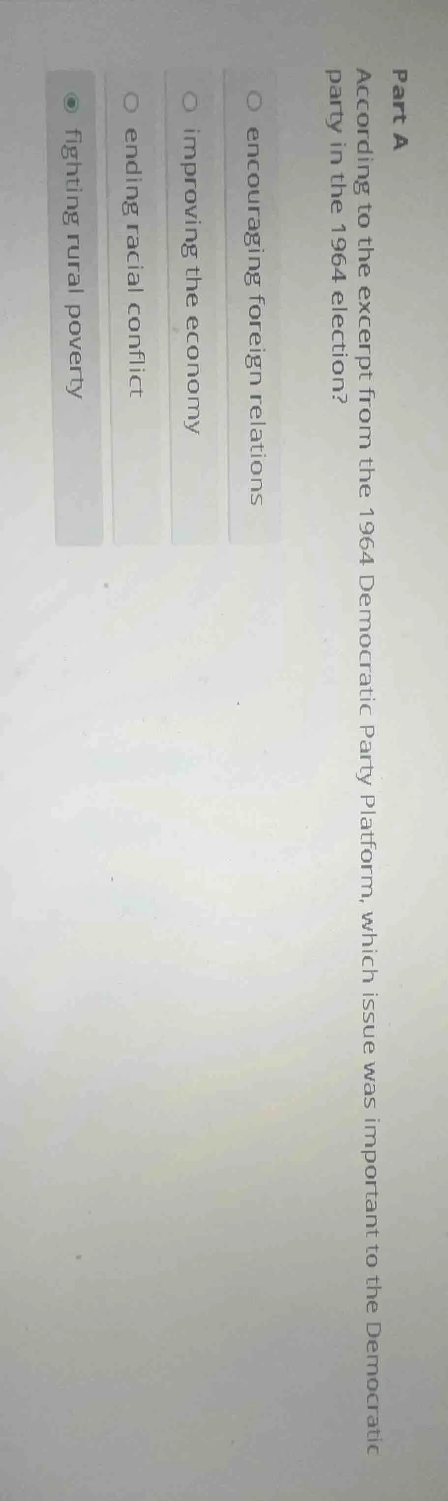 part a according to the excerpt from the 1964 democratic party platform…