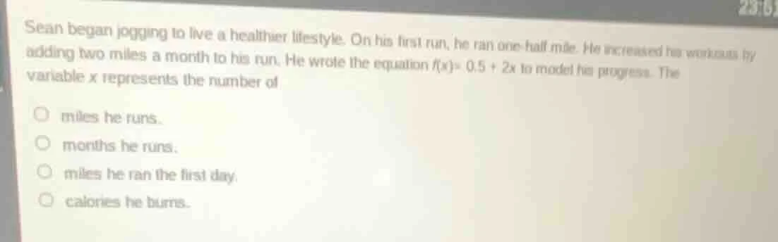 sean began jogging to live a healthier lifestyle. on his first run, he …