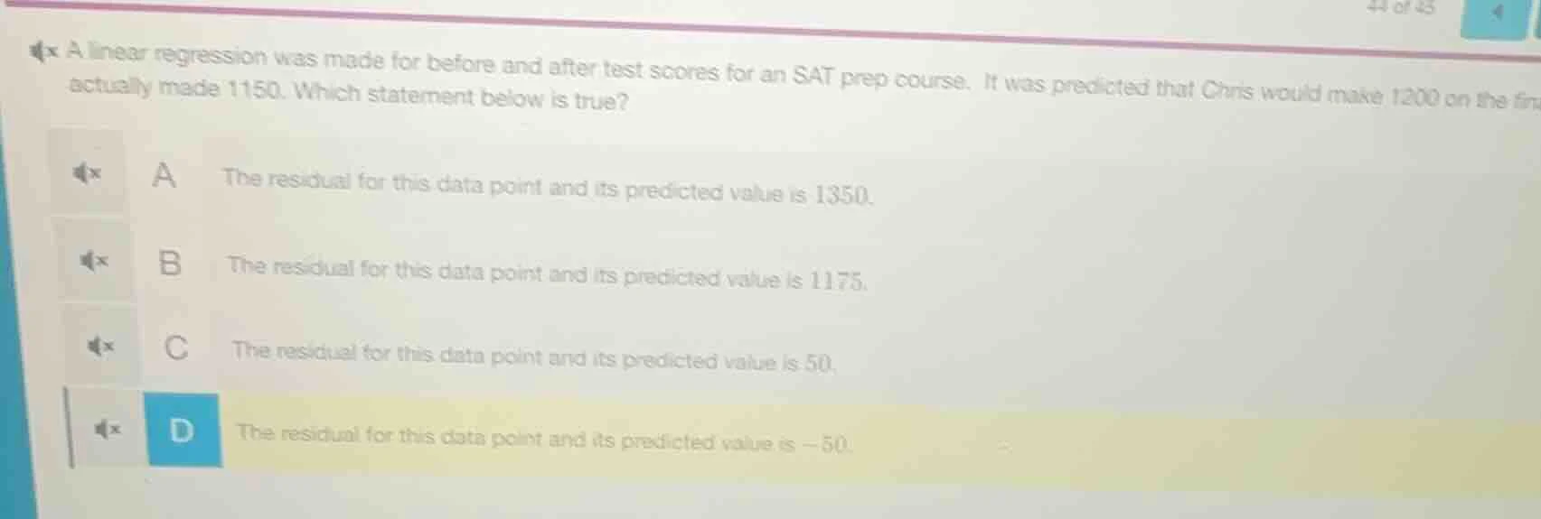 a linear regression was made for before and after test scores for an sa…