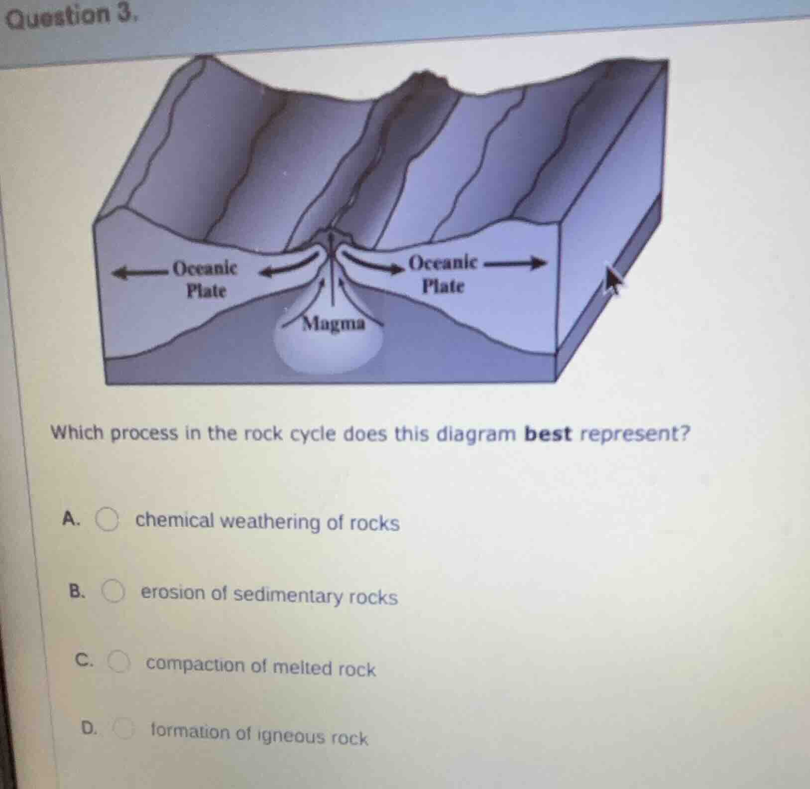 question 3. which process in the rock cycle does this diagram best repr…