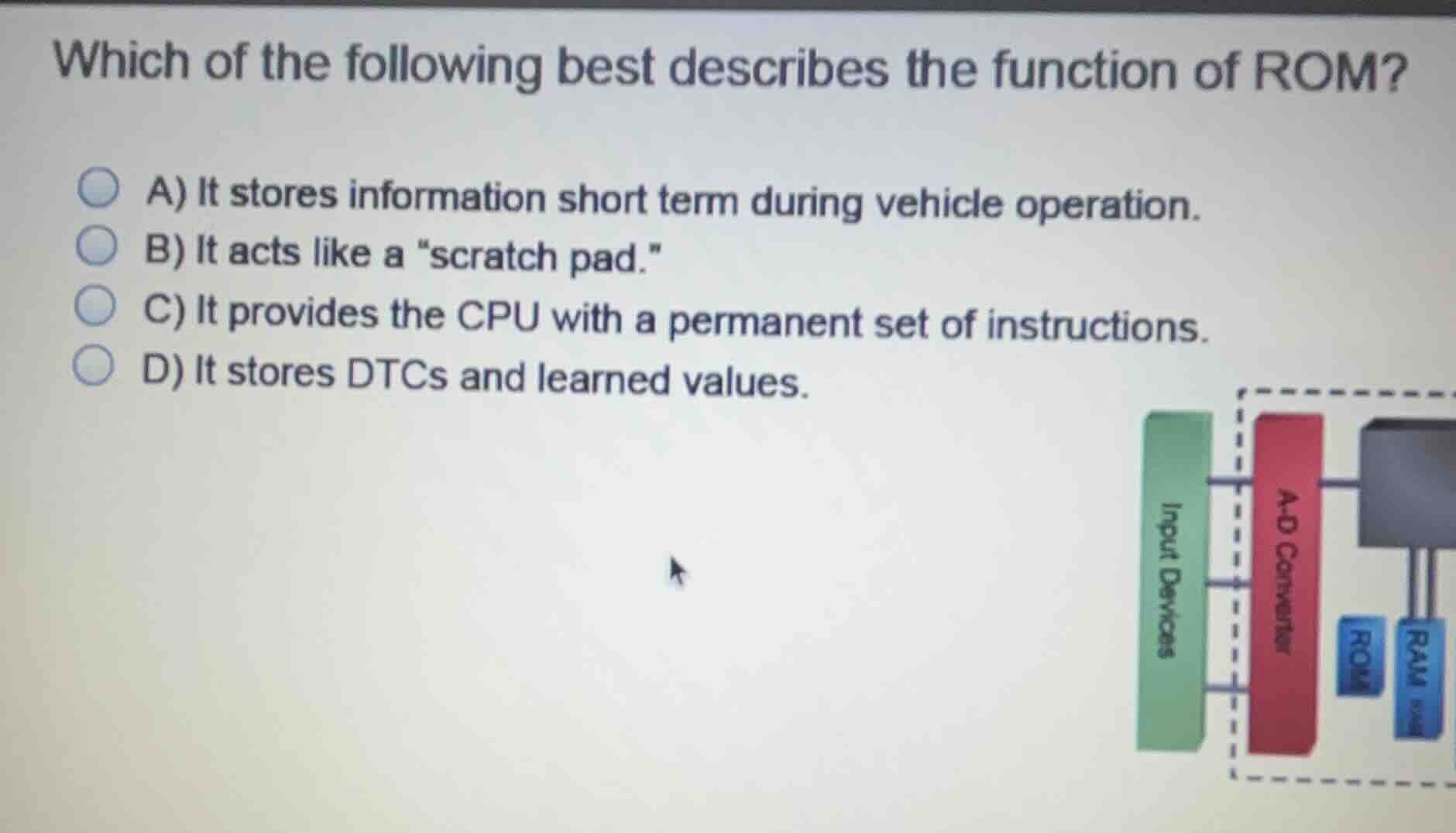 which of the following best describes the function of rom? a) it stores…