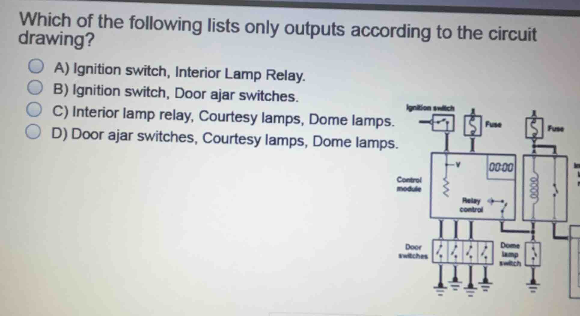 which of the following lists only outputs according to the circuit draw…