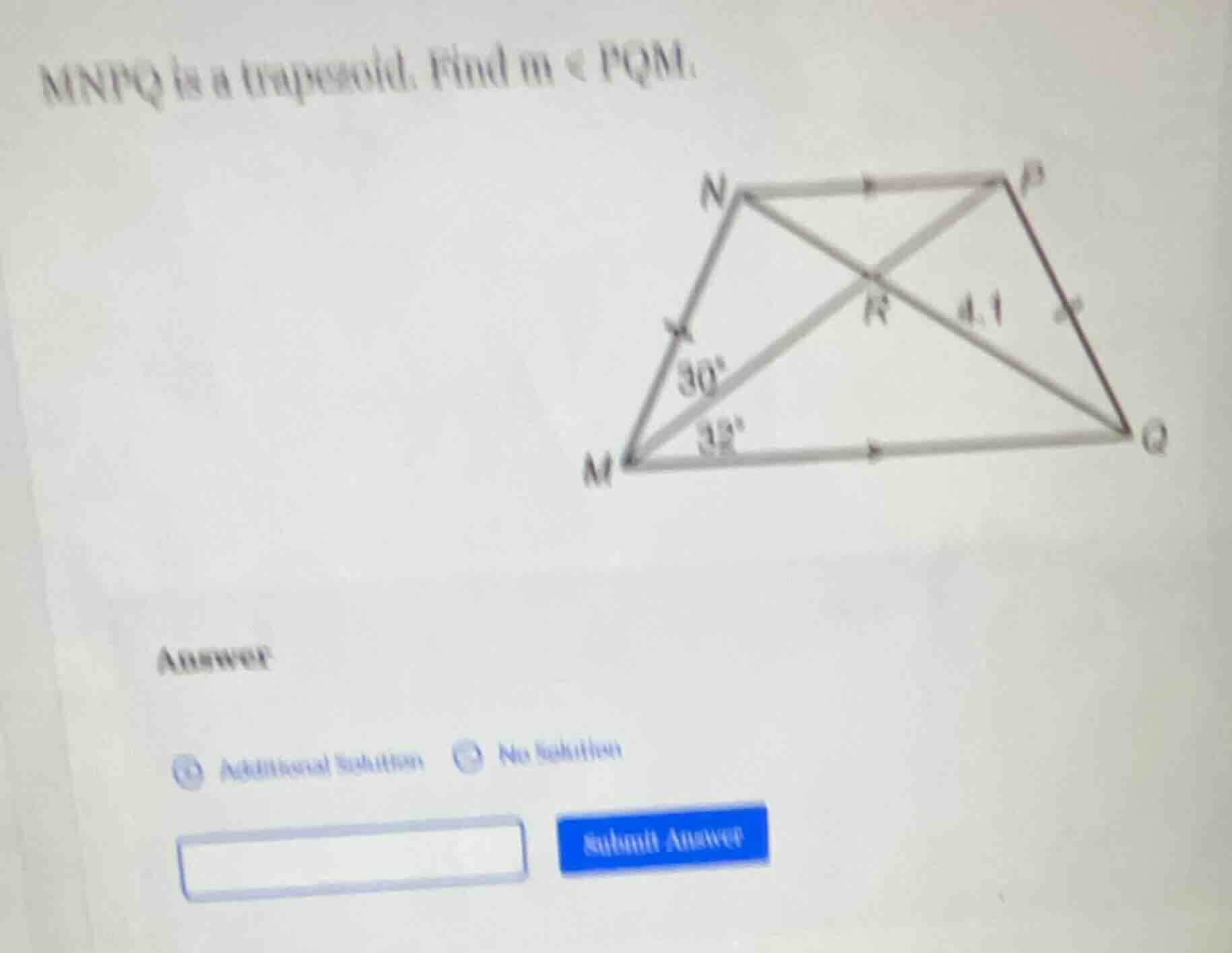 mnpq is a trapezoid. find ( mangle pqm ).