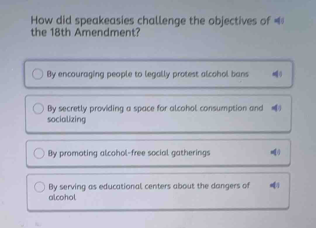 how did speakeasies challenge the objectives of the 18th amendment? by …