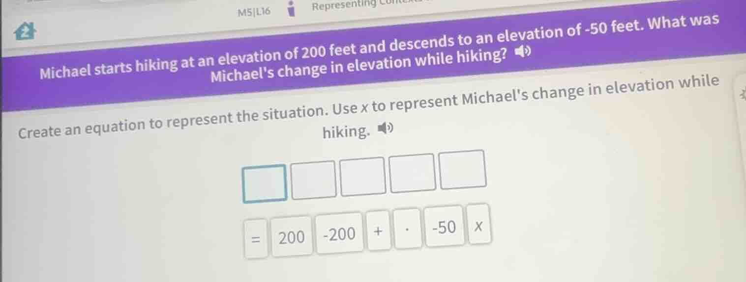 michael starts hiking at an elevation of 200 feet and descends to an el…