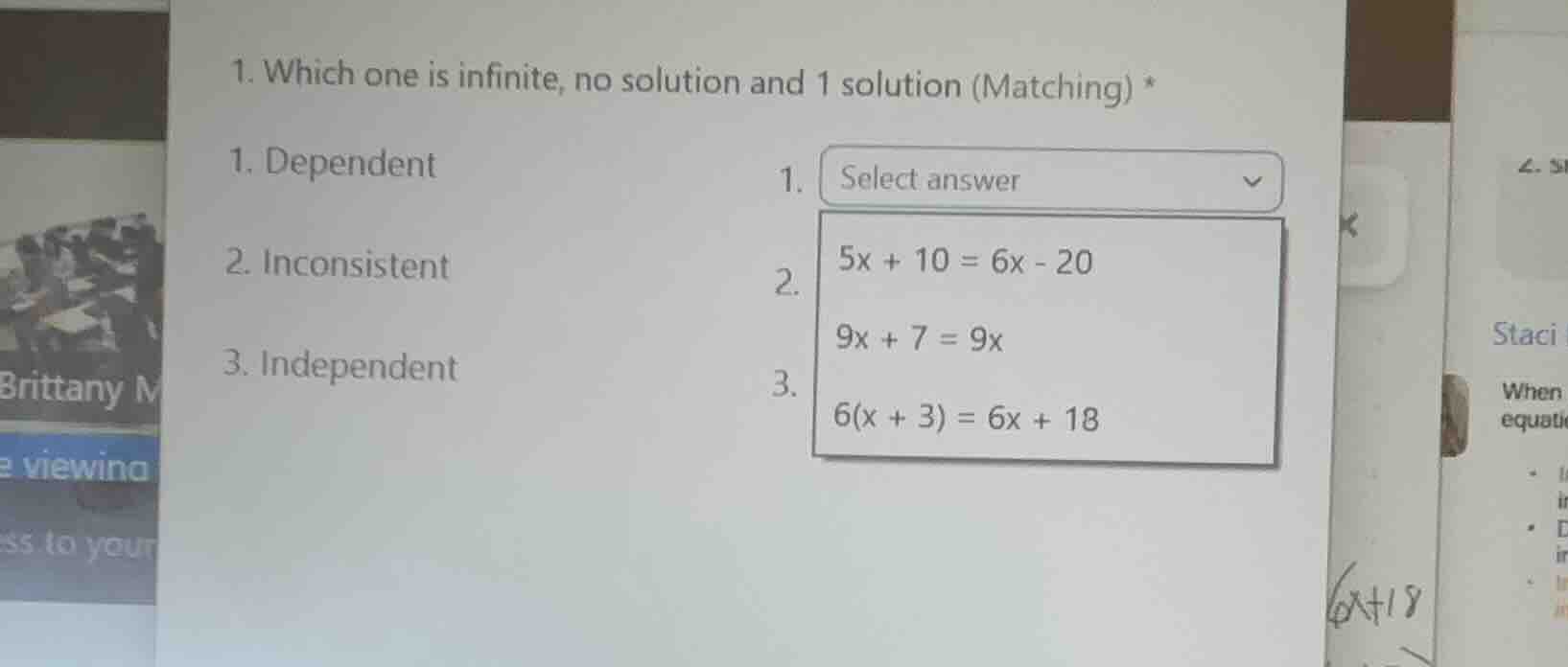 1. which one is infinite, no solution and 1 solution (matching) * 1. de…