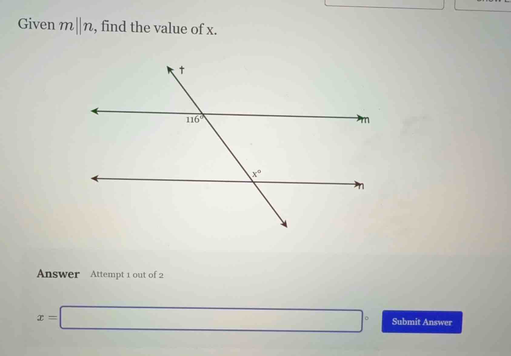 given ( m parallel n ), find the value of ( x ). answer attempt 1 out o…