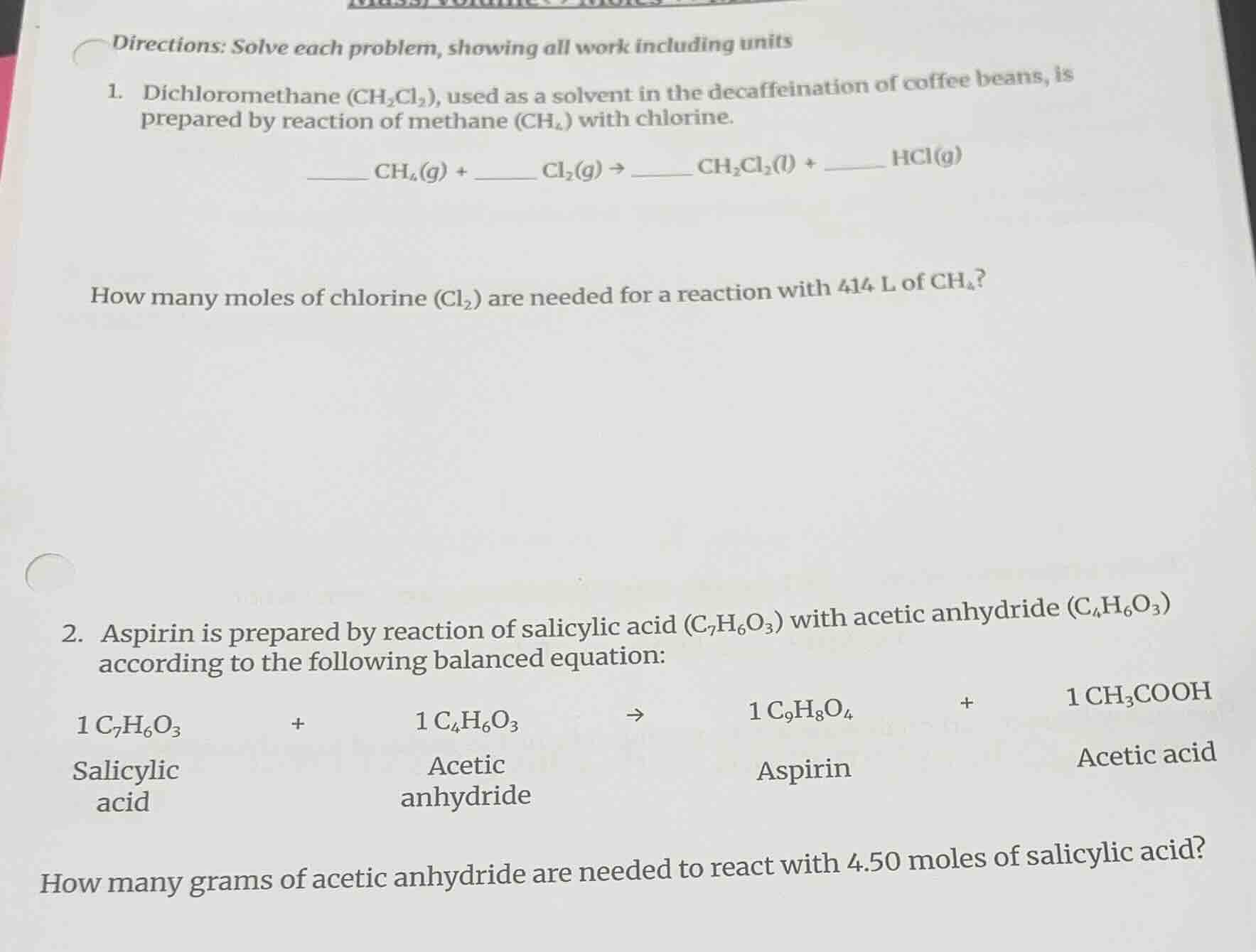 directions: solve each problem, showing all work including units1. dich…