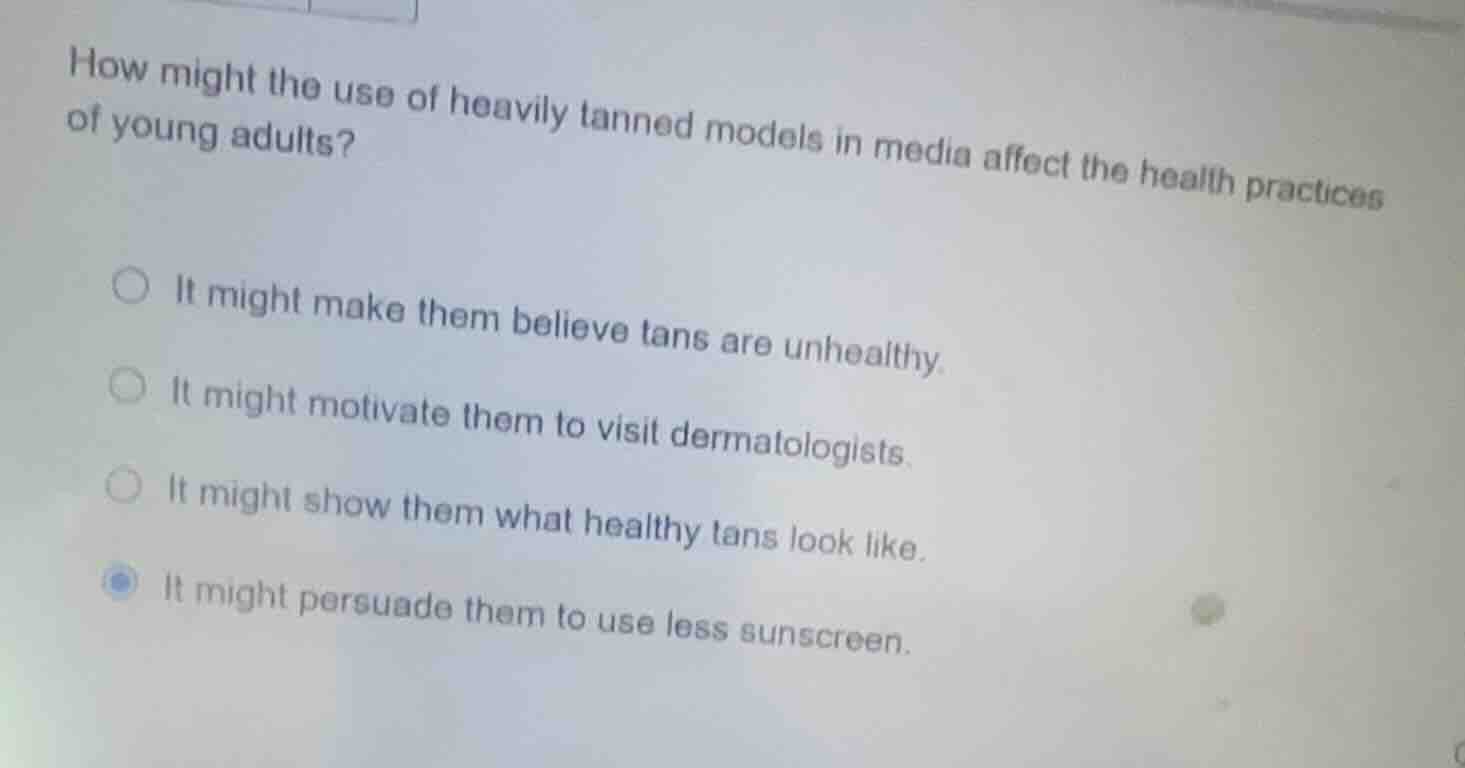 how might the use of heavily tanned models in media affect the health p…
