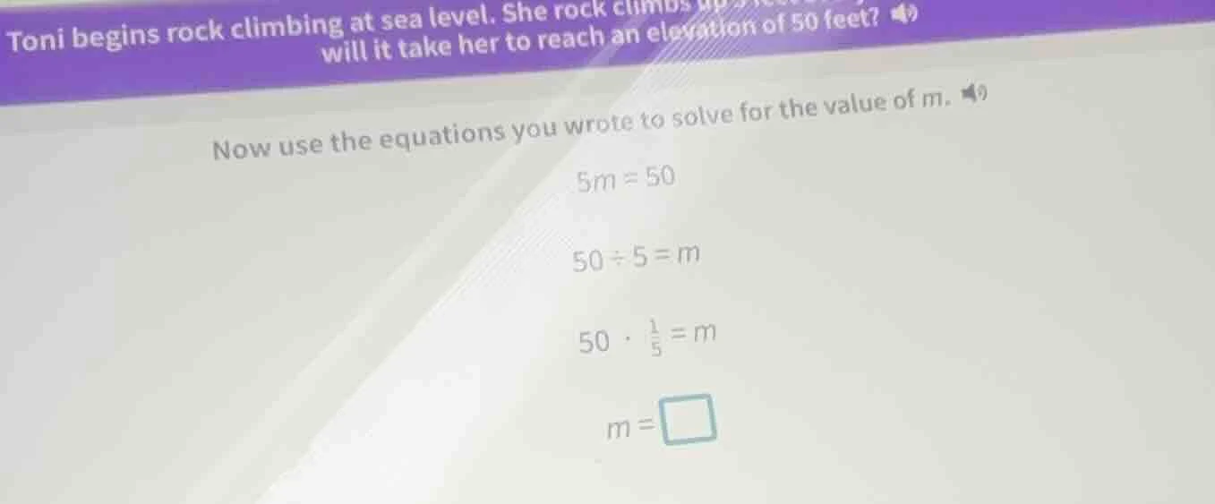 toni begins rock climbing at sea level. she rock climbs will it take he…