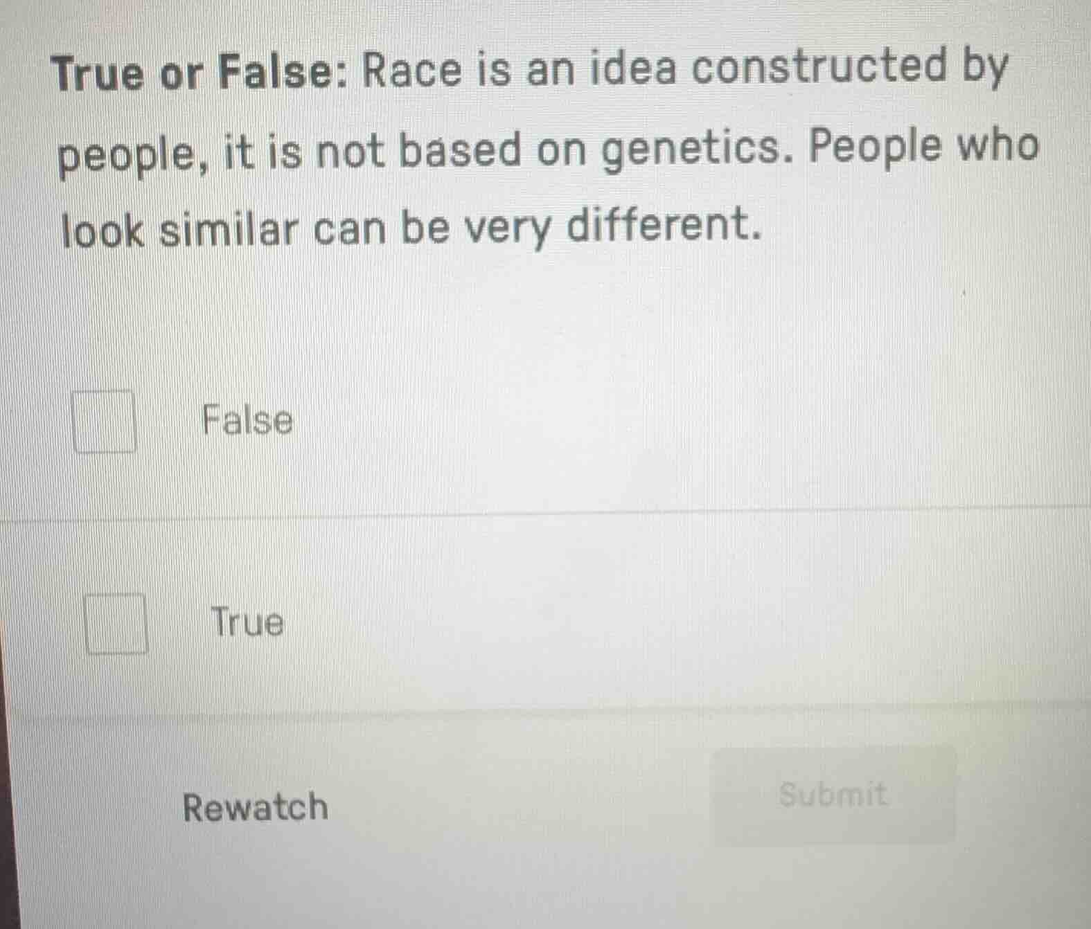 true or false: race is an idea constructed by people, it is not based o…