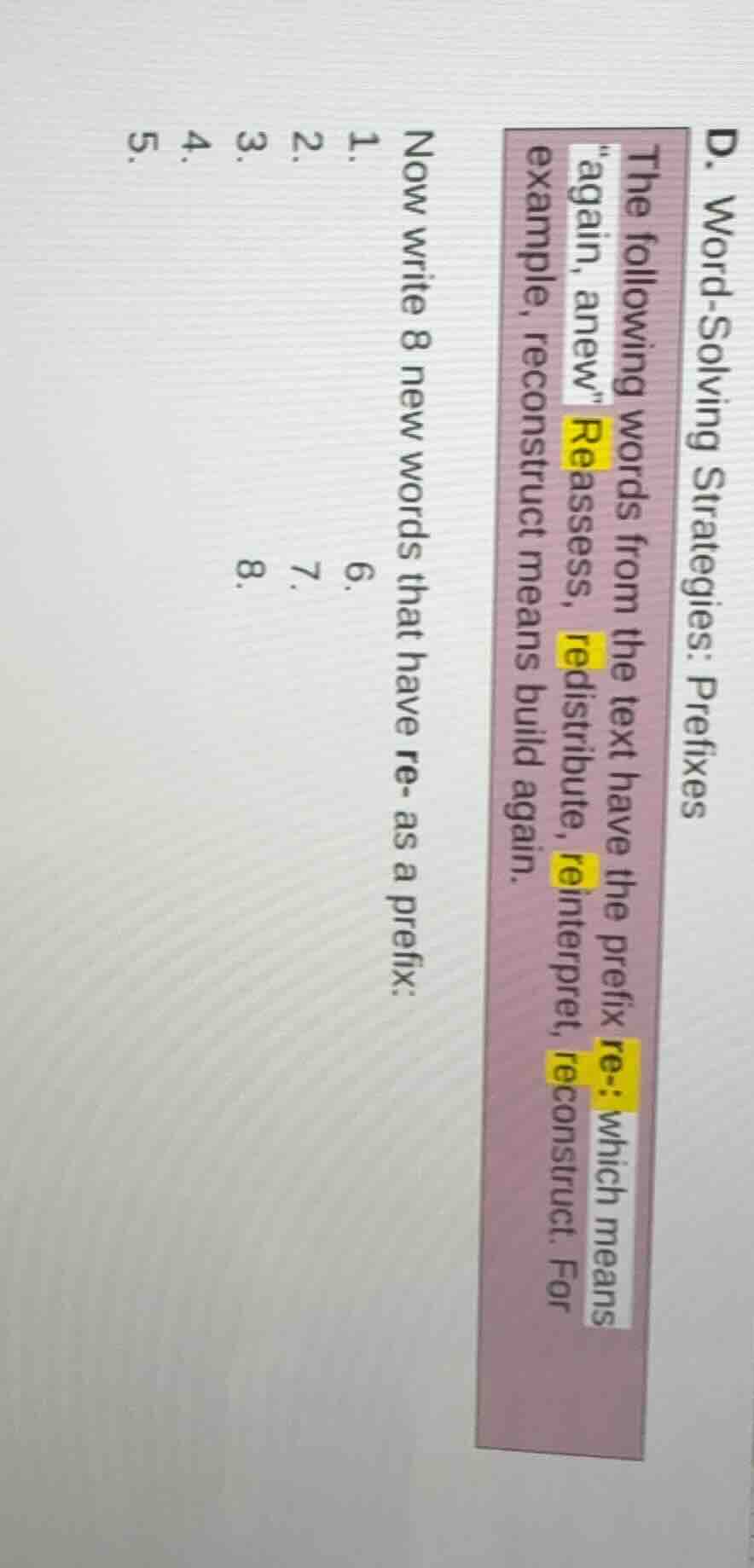 d. word - solving strategies: prefixes the following words from the tex…