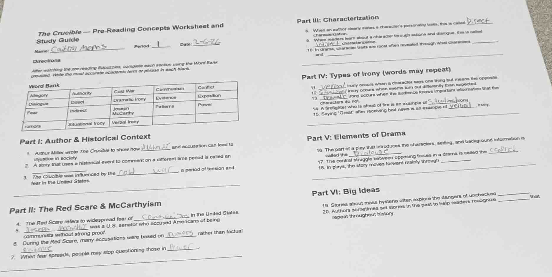 the crucible — pre - reading concepts worksheet and study guide name: c…