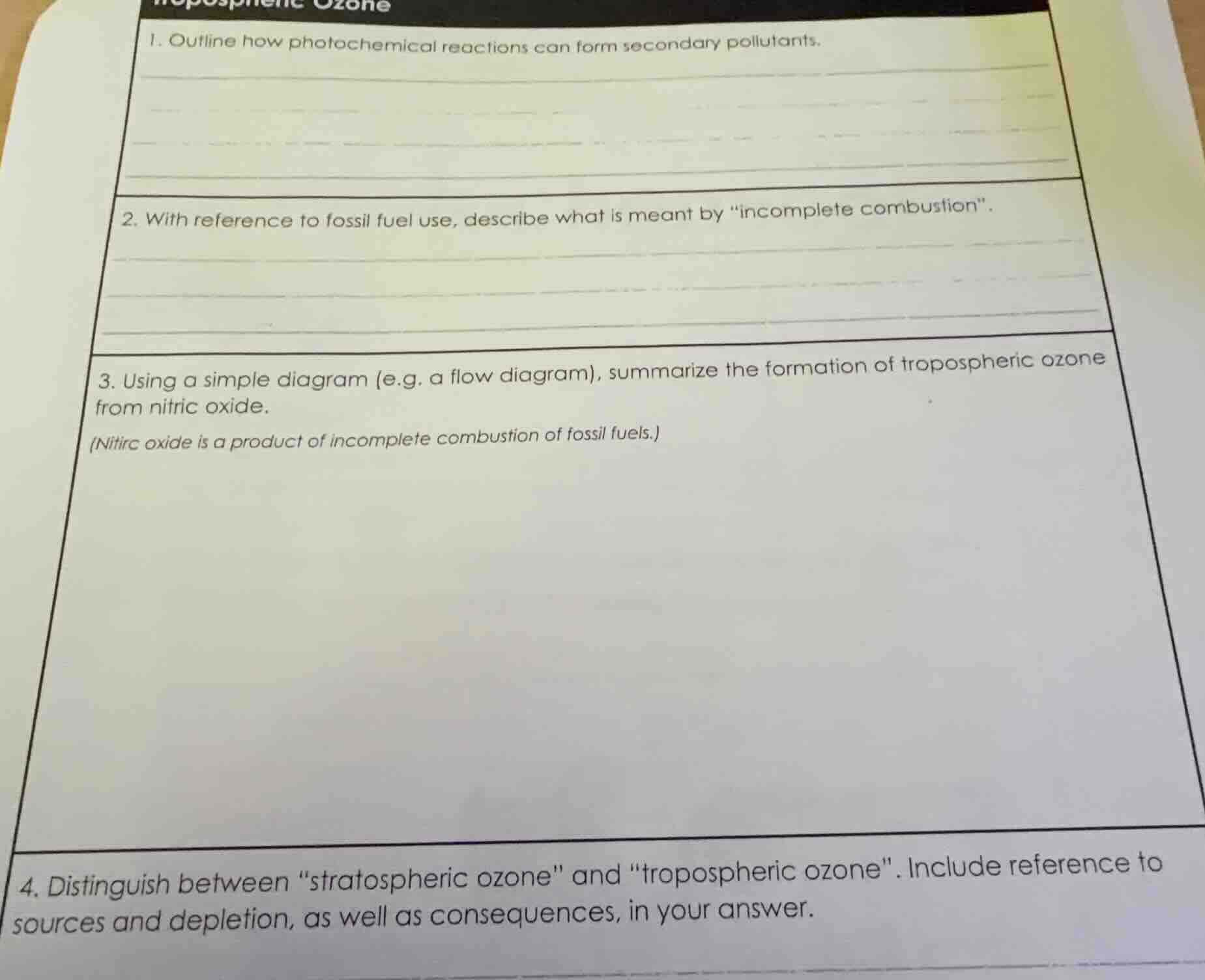1. outline how photochemical reactions can form secondary pollutants. 2…