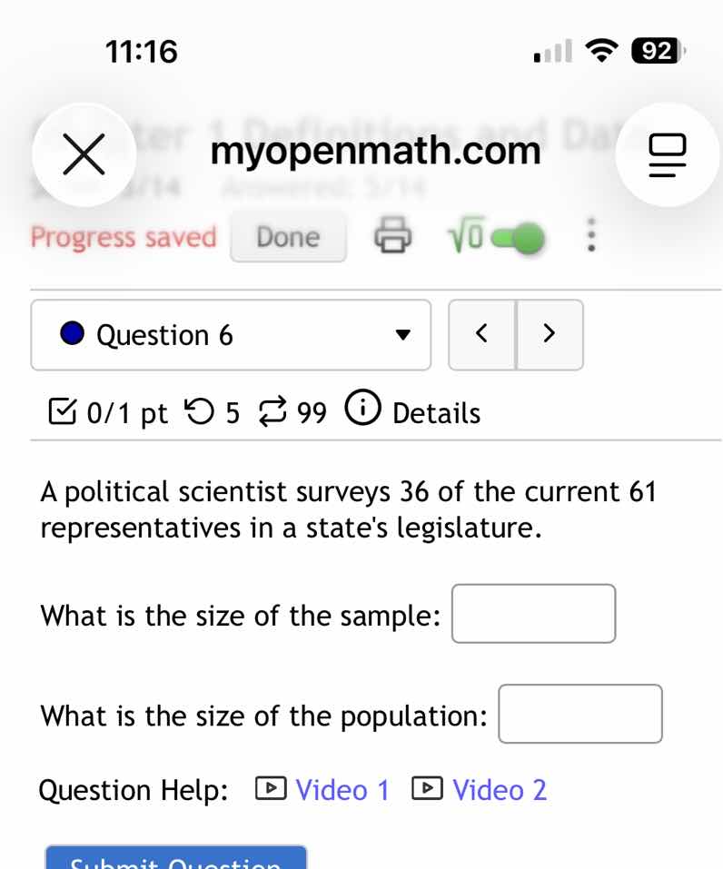 a political scientist surveys 36 of the current 61 representatives in a…