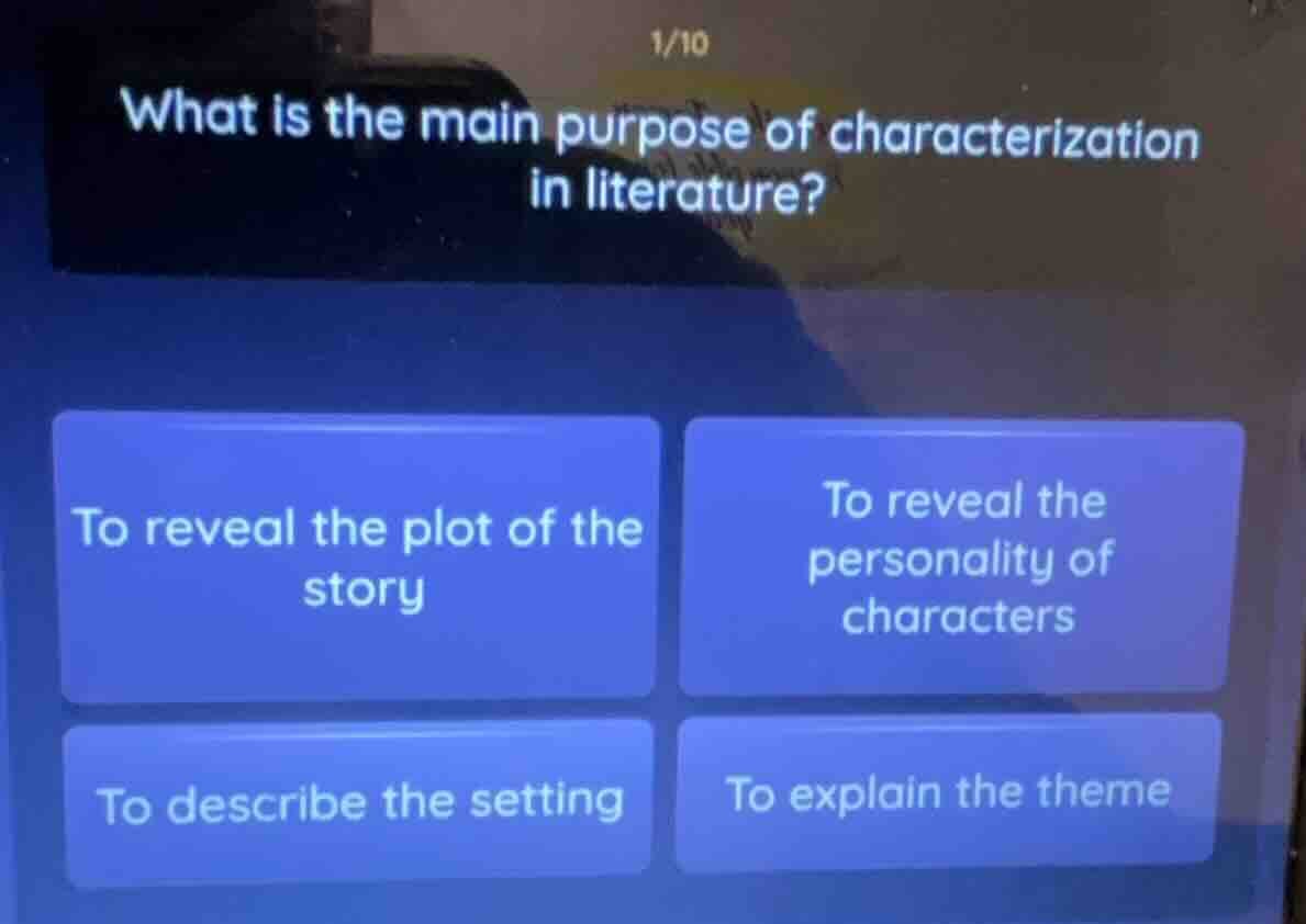 what is the main purpose of characterization in literature? to reveal t…