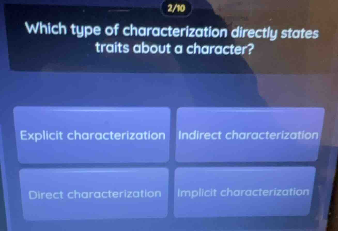 which type of characterization directly states traits about a character…