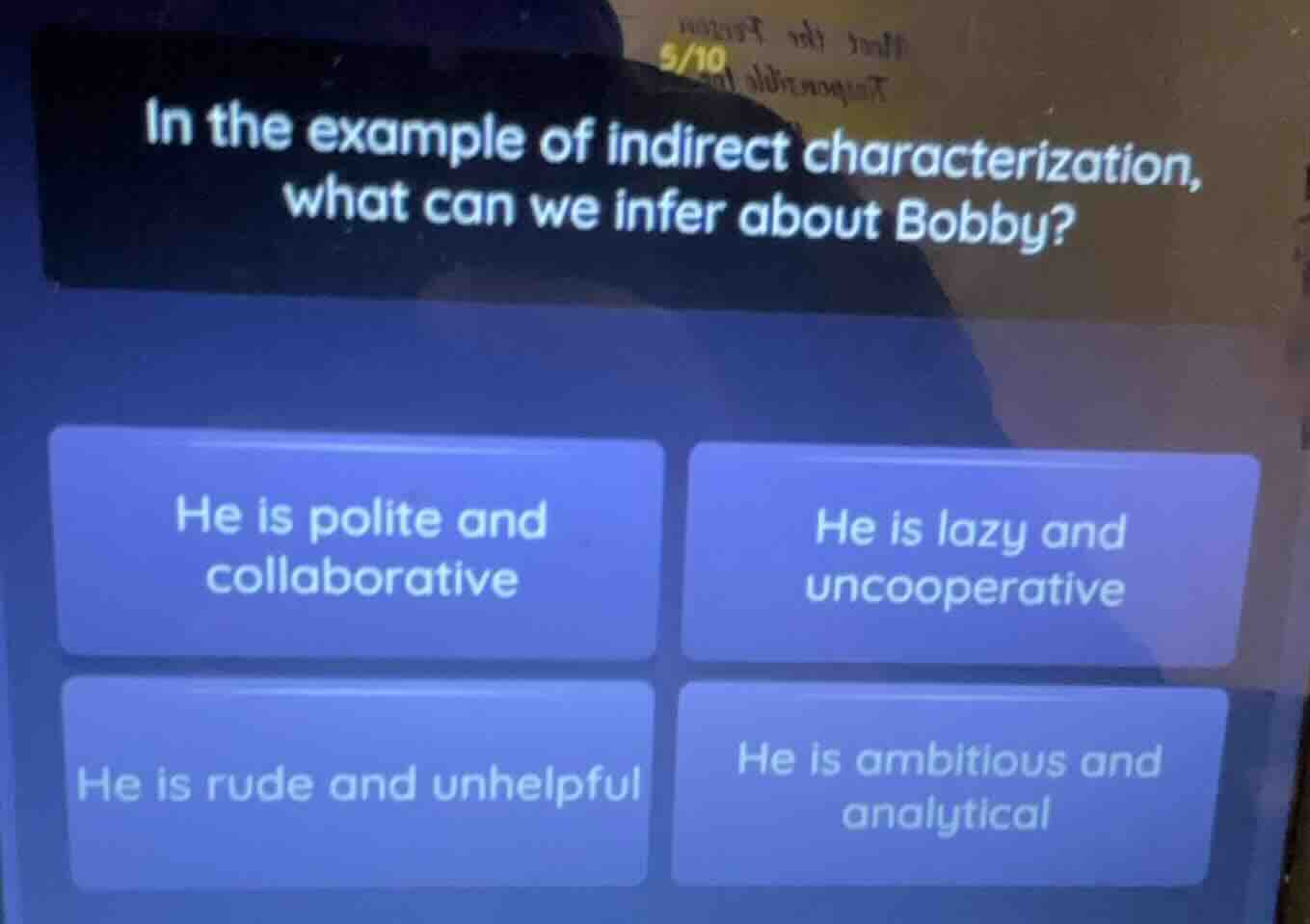 in the example of indirect characterization, what can we infer about bo…