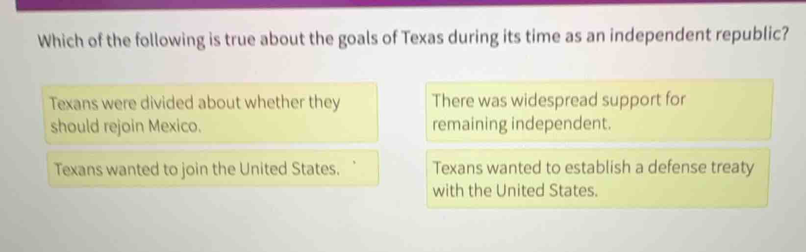 which of the following is true about the goals of texas during its time…