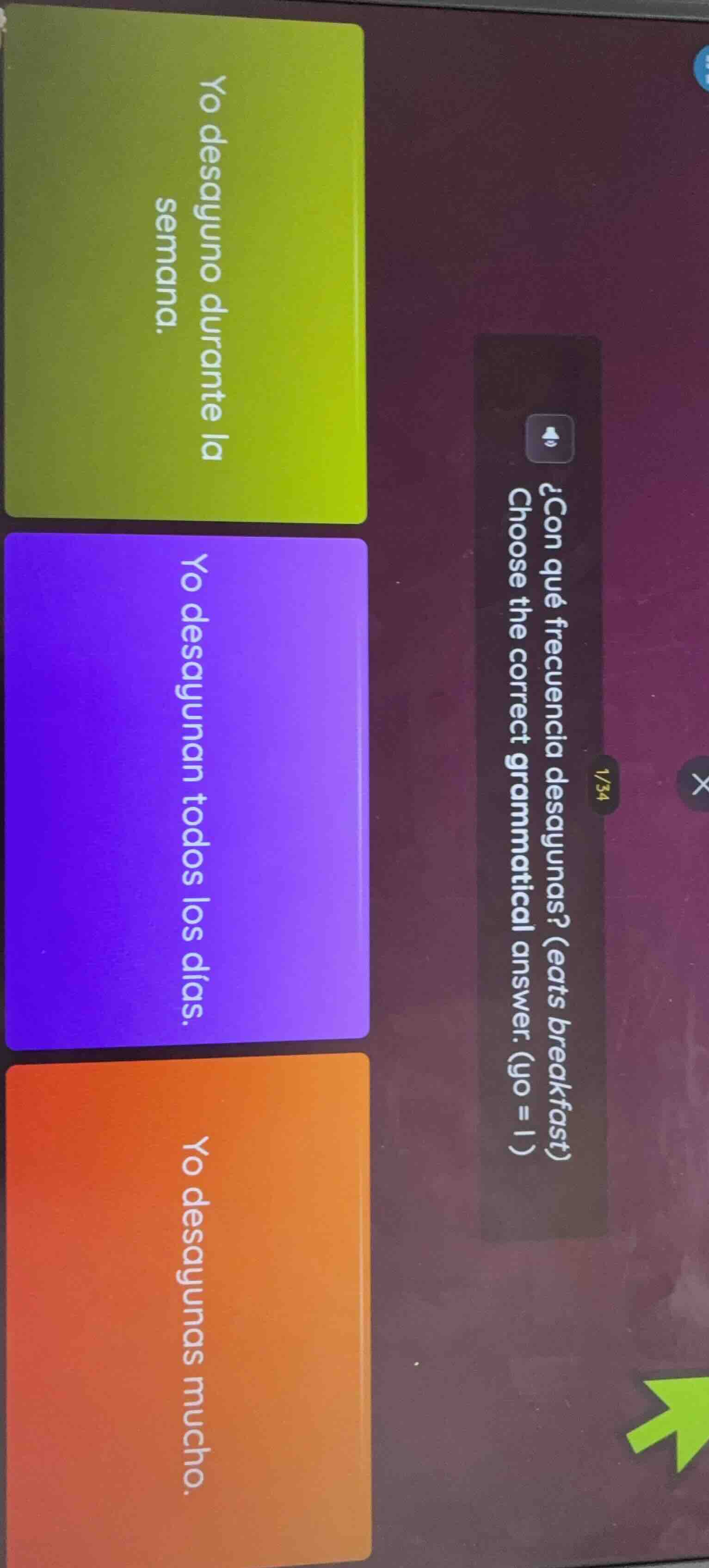 ¿con qué frecuencia desayunas? (eats breakfast) choose the correct gram…