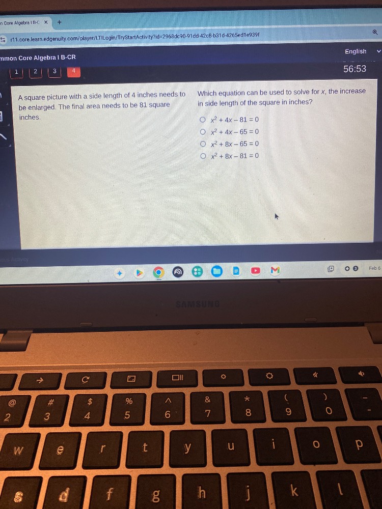 a square picture with a side length of 4 inches needs to be enlarged. t…