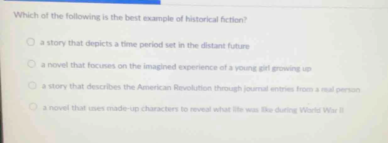 which of the following is the best example of historical fiction? a sto…