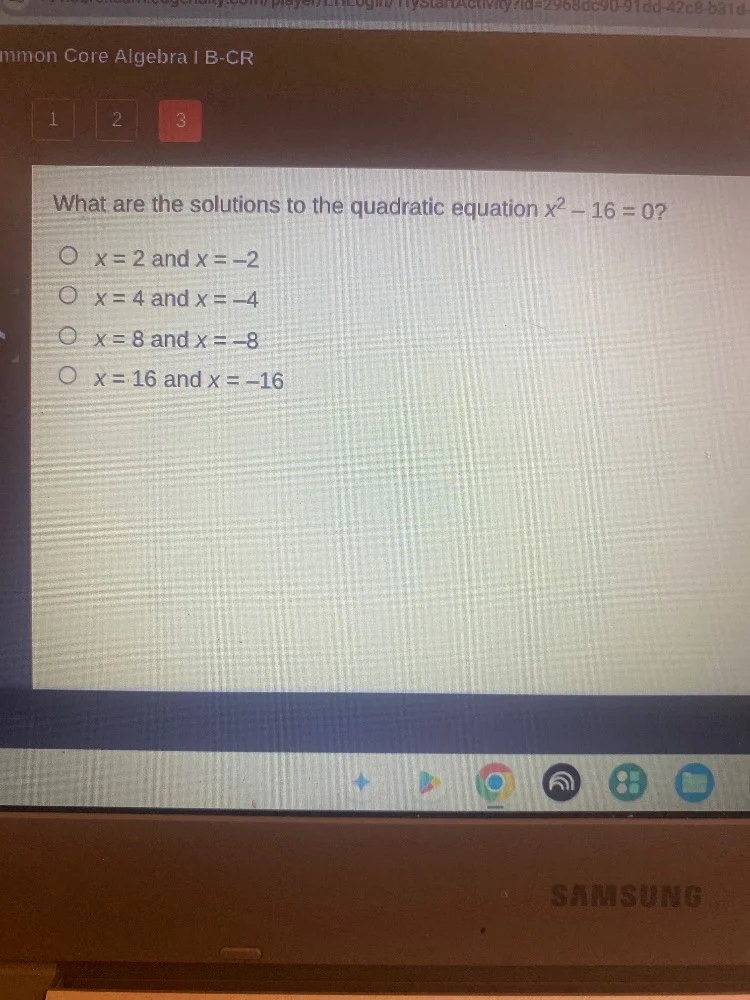what are the solutions to the quadratic equation $x^2 - 16 = 0$? $\\big…