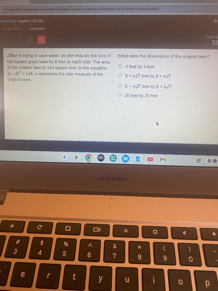 jillian is trying to save water, so she reduces the size of her square …