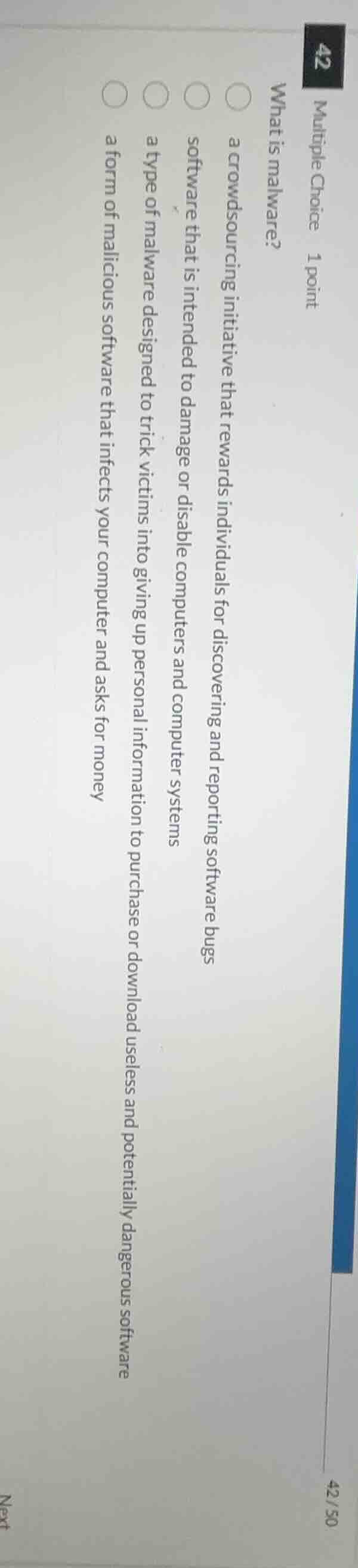 multiple choice 1 point what is malware? a crowdsourcing initiative tha…