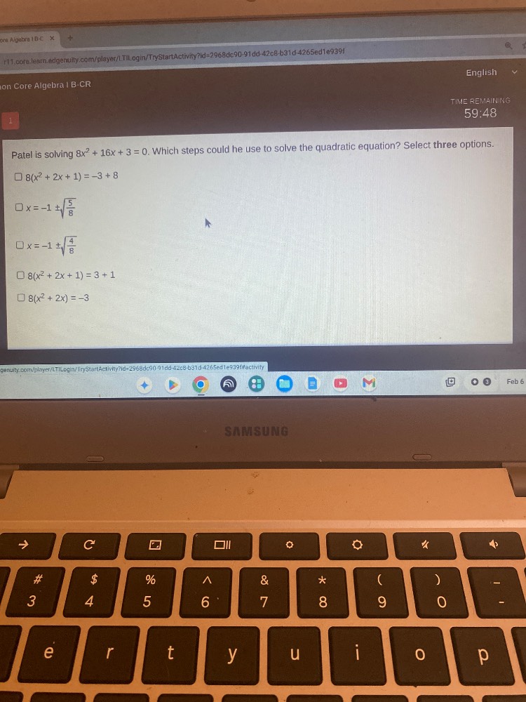patel is solving ( 8x^2 + 16x + 3 = 0 ). which steps could he use to so…