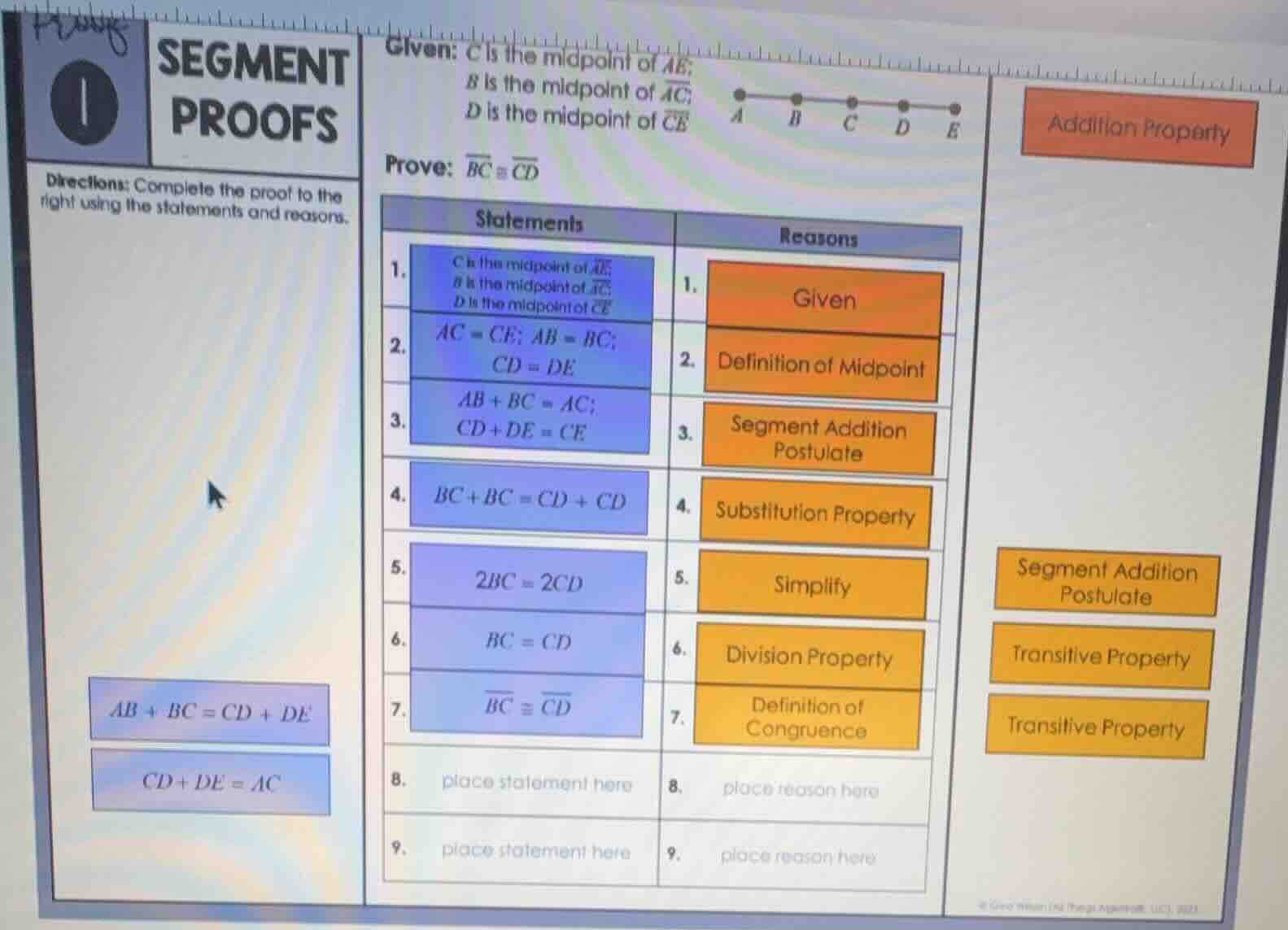 segment proofs directions: complete the proof to the right using the st…