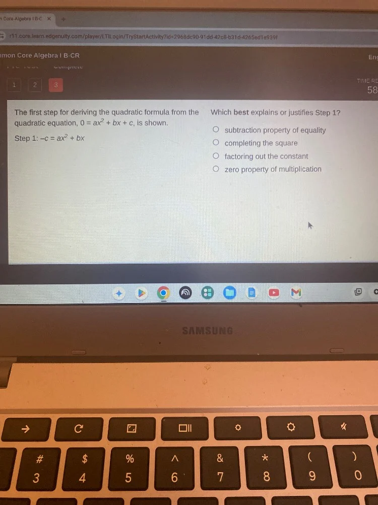 the first step for deriving the quadratic formula from the quadratic eq…