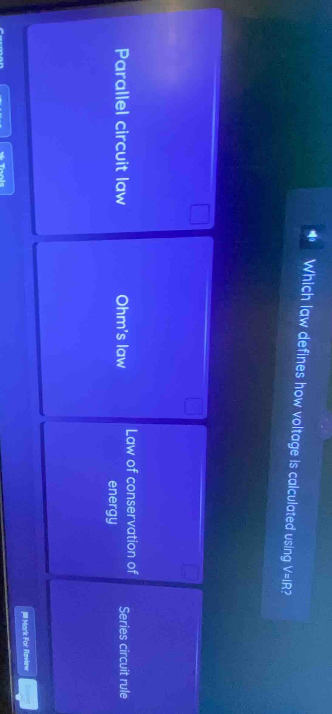 which law defines how voltage is calculated using v=ir? parallel circui…