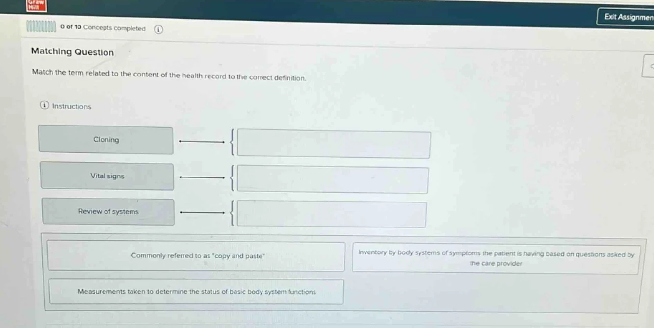 matching question match the term related to the content of the health r…